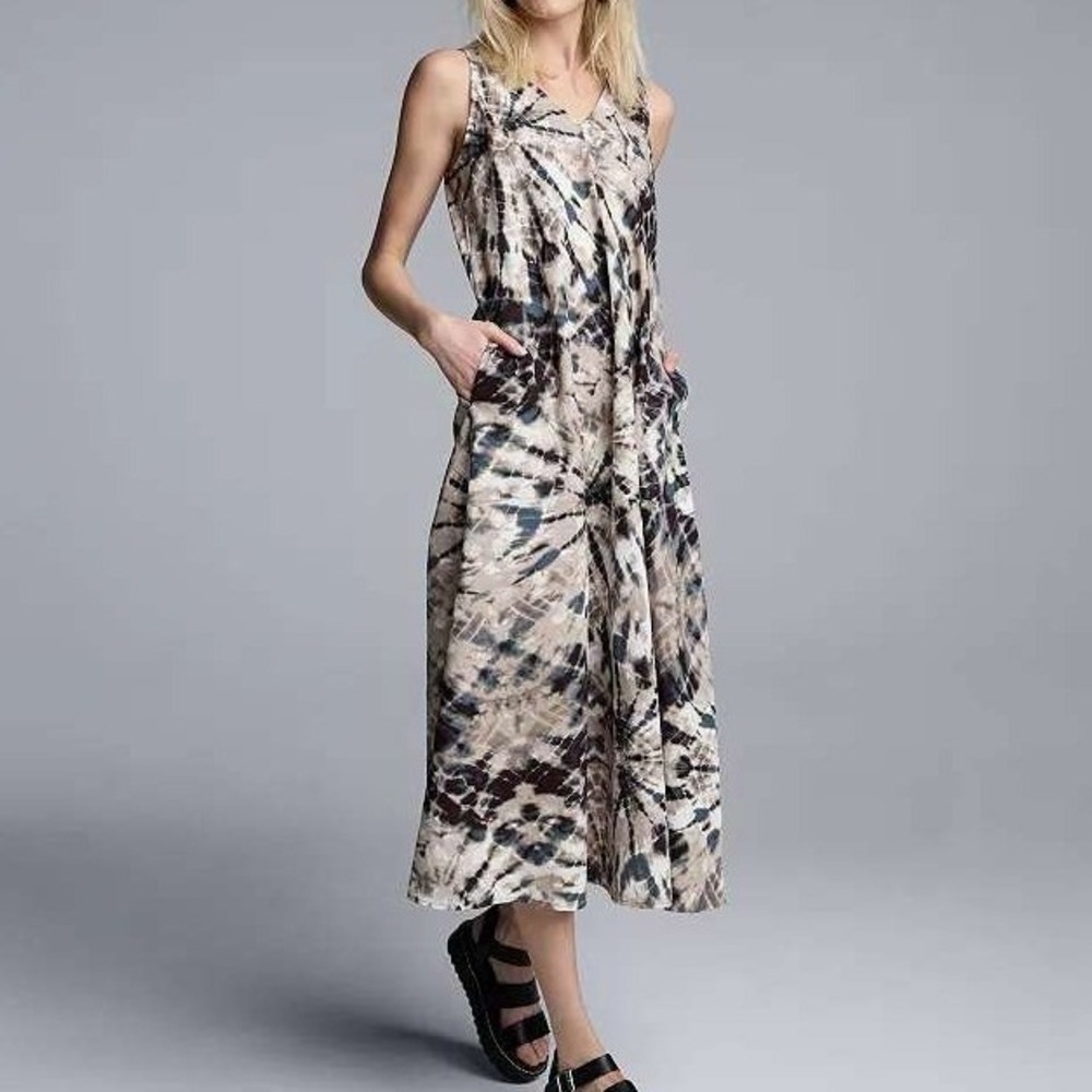Simply Vera Wang Linen Blend Tie Dye Maxi Dress Sz XL Boho Coastal Resortwear